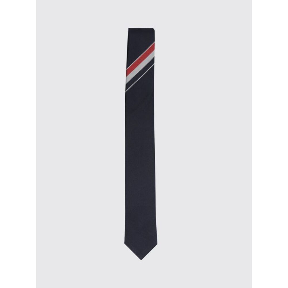 Thom Browne Men Thom Browne Striped Silk Tie With Iconic 4-Bar Motif